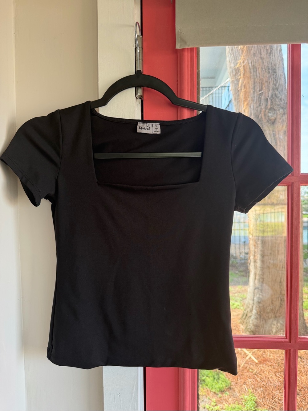 Emme Black Square-Neck Short Sleeve Tee